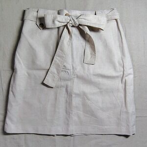 Universal‎ Thread Linen Blend Paperbag Waist Tie Belt Skirt Natural  Med cottage